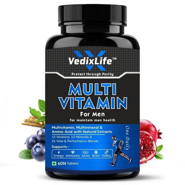 Vedix Life Multivitamin - 25 Vitamins & Minerals, Multivitamin For Men with Zinc, Vitamin C, D2, E & K-27 and Multiminerals, Enhances Energy, Stamina, Immunity & Overall Wellness - 60 Tablets