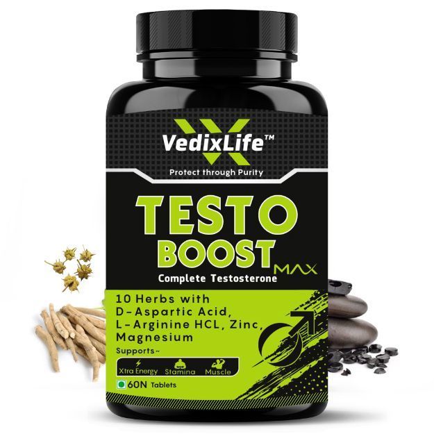 VedixLife - Testo Booster for Daily Wellness and Strength T-Booster Complex, Estrogen Blocker & Performance Complex (60 Tablets)