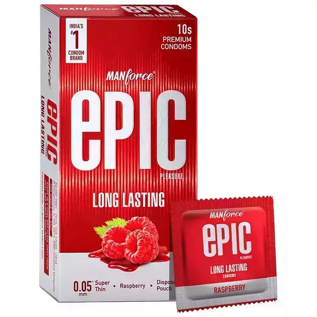 Manforce Epic Pleasure Long Lasting Pouch Raspberry Premium Condom (10)