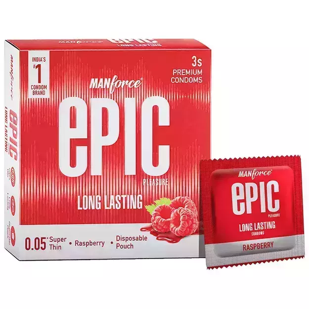 Manforce Epic Pleasure Long Lasting Pouch Raspberry Premium Condom (3)