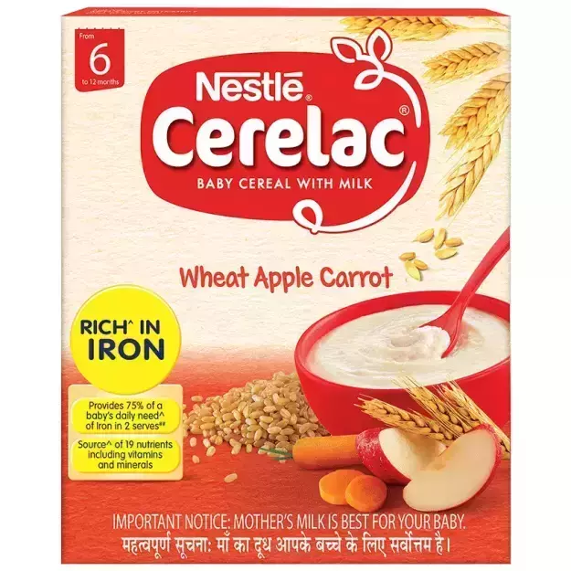 Nestle Cerelac Baby Cereal with Milk from 6 to 12 Months Wheat Apple Carrot 300gm Refill