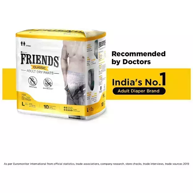 Friends Premium Adult Diapers Pant Style  10 Count with odour lock and  AntiBacterial Absorbent Core