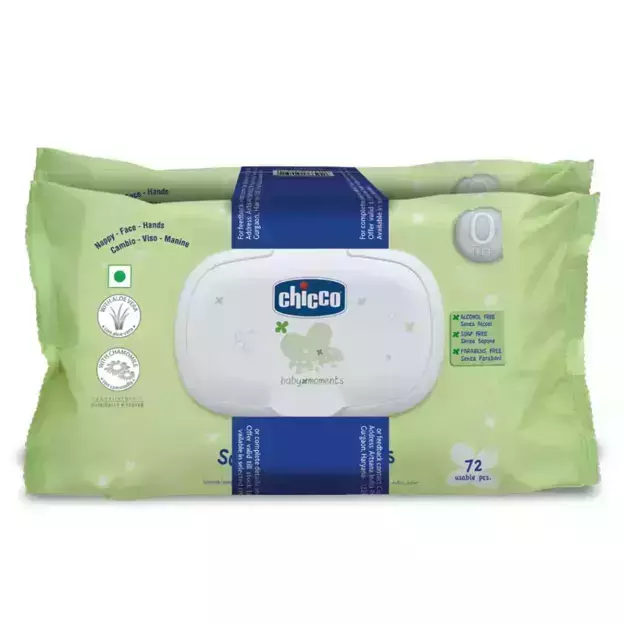 Chicco Baby Moments Soft Cleansing Baby Wipes Pack Of 2 (72)