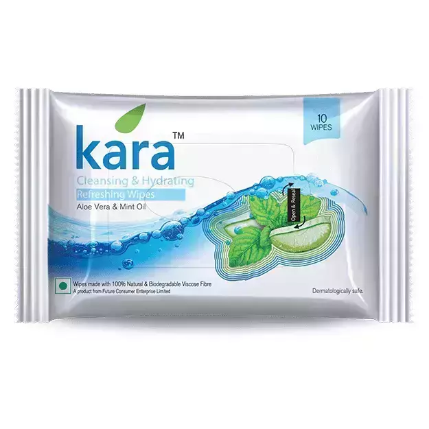 Kara Cleansing and Hydrating Aloe Vera and Mint Oil Wipes (10)