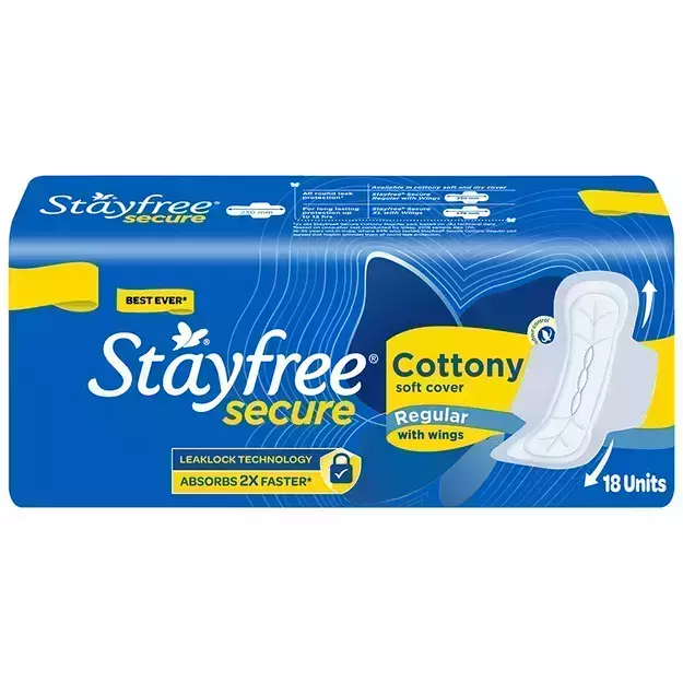 Stayfree Secure Cottony Soft Cover With Wings Pads Regular (18)