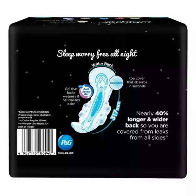 Whisper Bindazzz Nights Pads XXXL (4): Uses, Price, Dosage, Side Effects,  Substitute, Buy Online