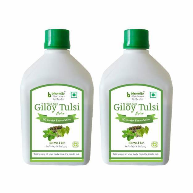 Bhumija Lifesciences Giloy Tulsi Juice (Sugar Free) 1 Ltr.Pack of 2