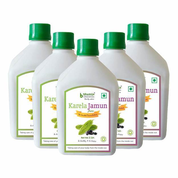 Bhumija Lifesciences Karela Jamun Juice Natural Juice Sugar Free 1 Ltr Pack of 5