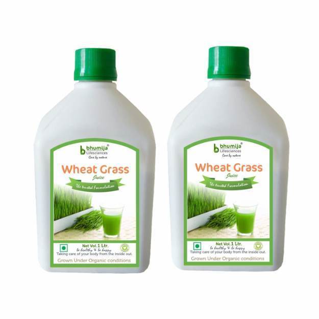 Bhumija Lifesciences Plain Wheat Grass Juice (Sugar Free) 1 Ltr. Pack of 2