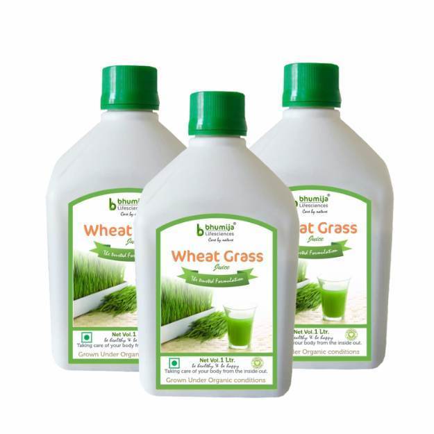 Bhumija Lifesciences Plain Wheat Grass Juice (Sugar Free) 1 Ltr. Pack of 3