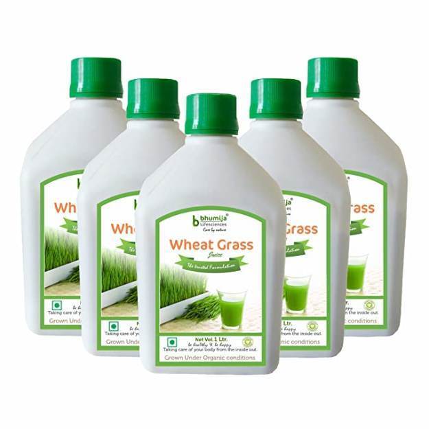 Bhumija Lifesciences Plain Wheat Grass Juice (Sugar Free) 1 Ltr. Pack of 5