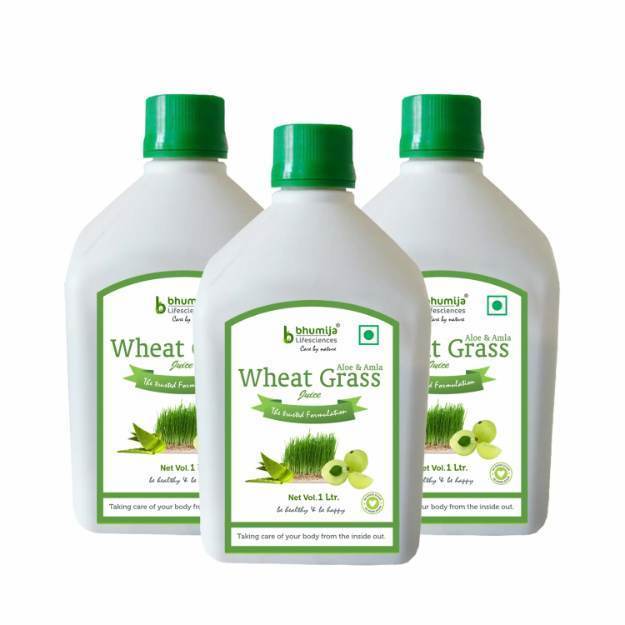 Bhumija Lifesciences Wheat Grass Juice Sugar Free 1 Ltr. Pack of 3