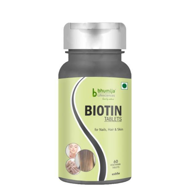 Bhumija Lifesciences Biotin Maximum Strength for Hair Nails and Skin Growth 10000 Mcg Vegetarian Tablets (60) Pack of 1