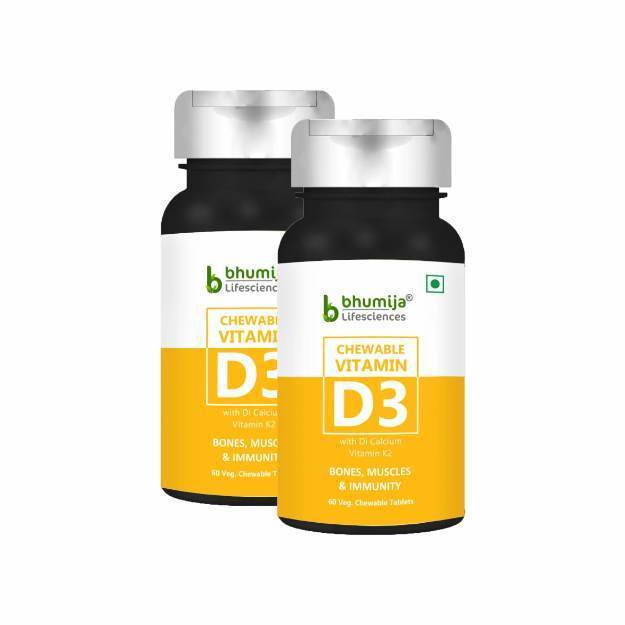 Bhumija Lifesciences Vitamin D3 400 IU Chewable Tablets (60) Pack of 2