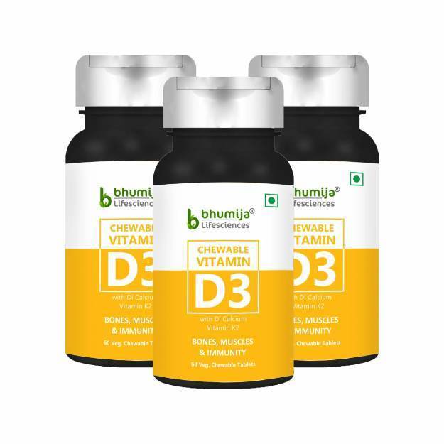 Bhumija Lifesciences Vitamin D3 400 IU Chewable Tablets (60) Pack of 3