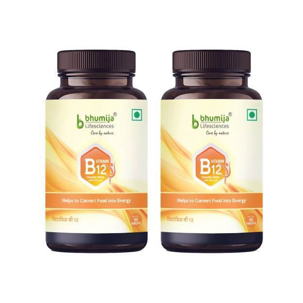 Bhumija Lifesciences Vitamin B12 with Folic Acid and Methylcobalamin Supplements Chewable Tablet  (60) Pack of 2