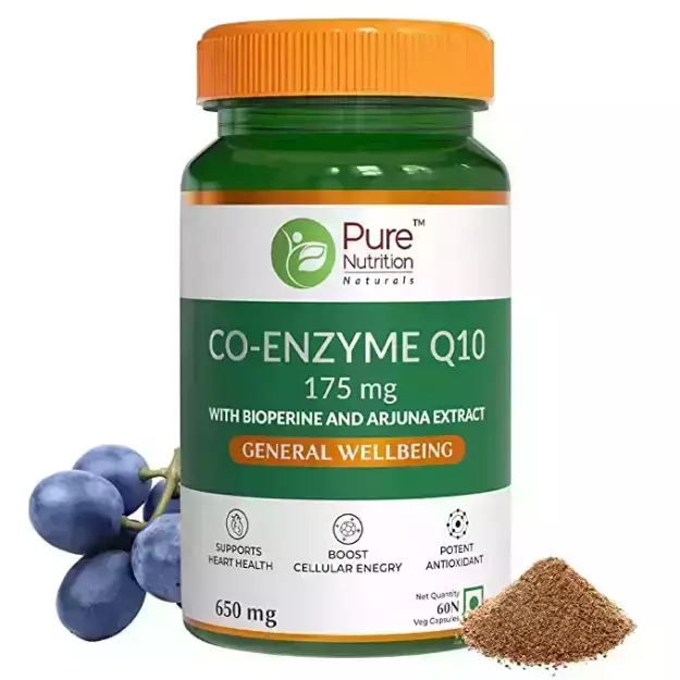 Pure Nutrition Co-Enzyme Q10 (175 Mg) For Cellular Growth And Energy Veg Capsules (60)