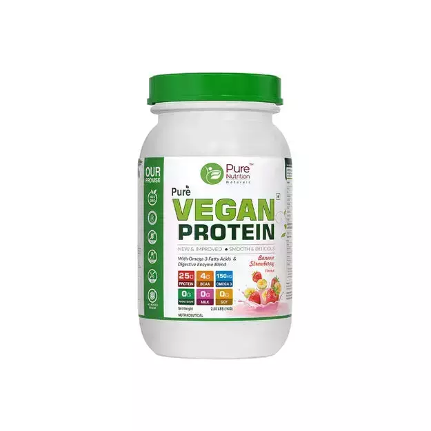 Pure Nutrition Vegan Protein Strawberry Banana Flavour For Muscle And Bone Strength Powder 1Kg