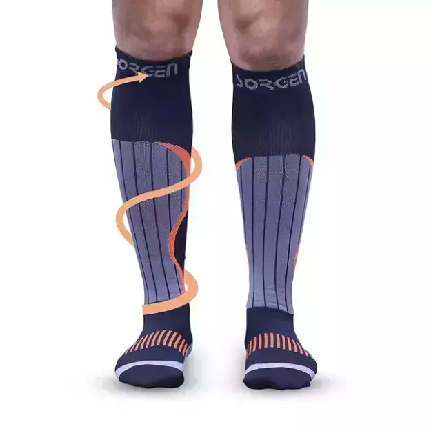 Sorgen Sports Compression Socks For Running, Cycling, Marathon, Athletics And Indoor Training (Grey And Orange, Small)