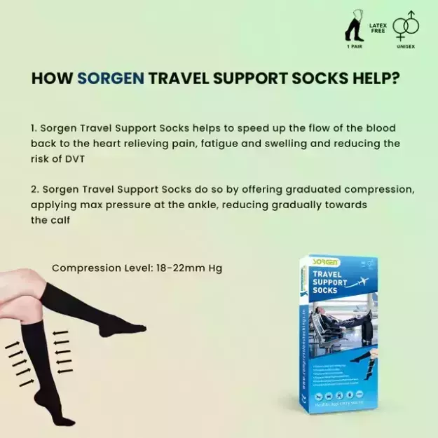 Sorgen Travel Socks with compression relieves tired and aching legs, pain  and swellings, prevents flight-related DVT and edema- A MUST have in your  travel kit. (Large) : : Health & Personal Care