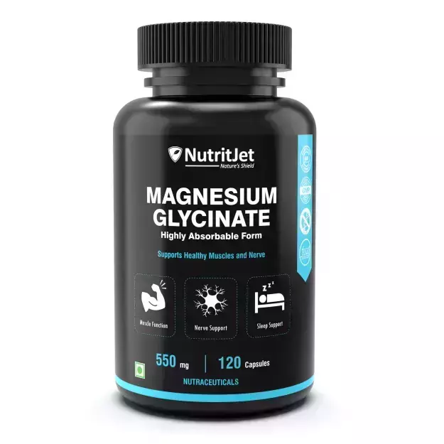 Nutritjet Magnesium Glycinate 550mg Highly Absorbable Form Capsules (120)