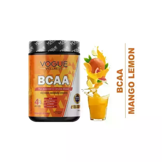 Vogue Wellness Advanced BCAA Supplement Powder 400gm (Mango Lemon)