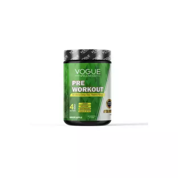 Vogue Wellness Pre Workout Supplement Powder 400gm (Green Apple)