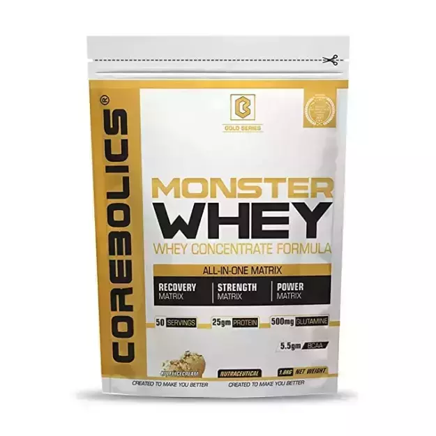 Corebolics Monster Whey- Whey Concentrate Formula+Testosterone Booster-Chocolate Icecream 1.8Kg