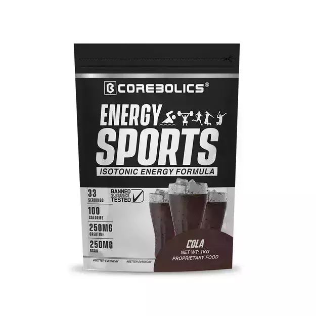 Corebolics Energy sports(Electrolyte Powder Fortified With BCAA, Glutamine, Creatine Monohydrate and Vitamins)- Cola 900gm