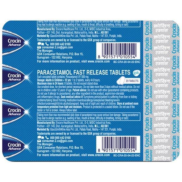 Crocin Pain Relief Tablet - Uses, Dosage, Side Effects, Price, Composition