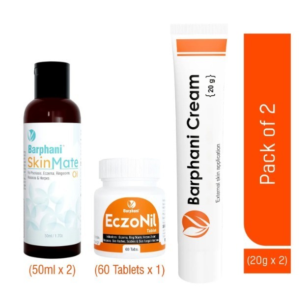 Barphani Trio Skinmate Oil, Eczonil Tablet And Barphani Cream Combo Pack (50ml×2 Oil, 60×1 Tablet, 20gm×2 Cream)