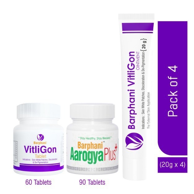 Barphani Vitligon Combo 2 With Aarogya Plus Tablet, Vitliglon Tablet And Ointment (90 Tablet, 60 Tablet, 20gm×4 Ointment)