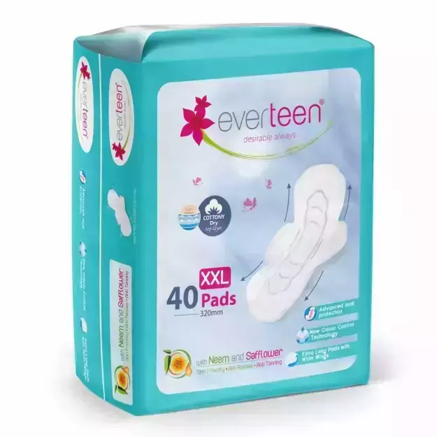 Everteen Cottony Dry Top Layer Sanitary Napkin Pads With Neem And Safflower XXL (40)