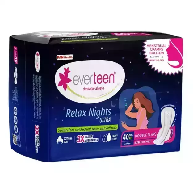 Everteen Relax Nights Sanitary Napkin Pads With Neem And Safflower XXL (40)
