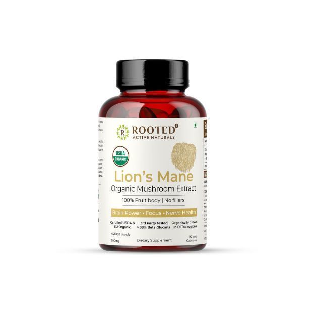 Rooted Active Natural Lion's Mane mushroom Extract Capsules (90)