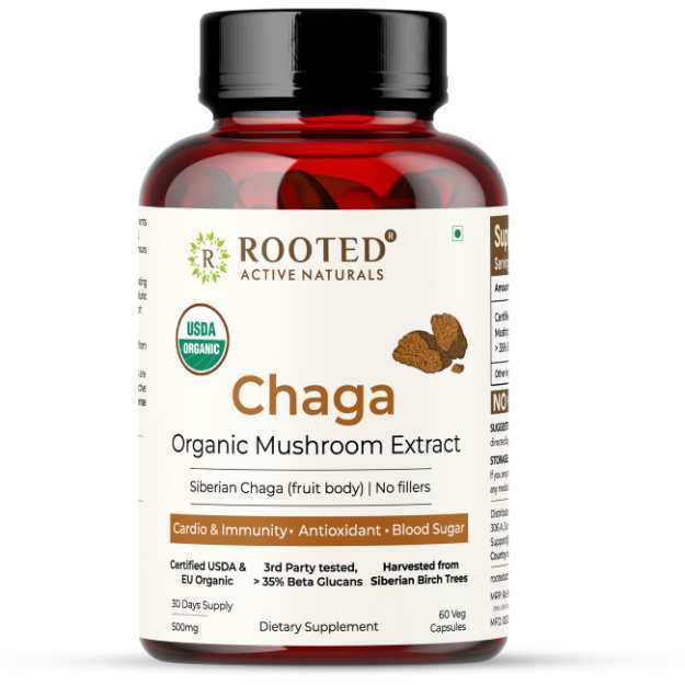 Rooted Active Naturals Chaga Organic Mushroom Extract Capsules (90)