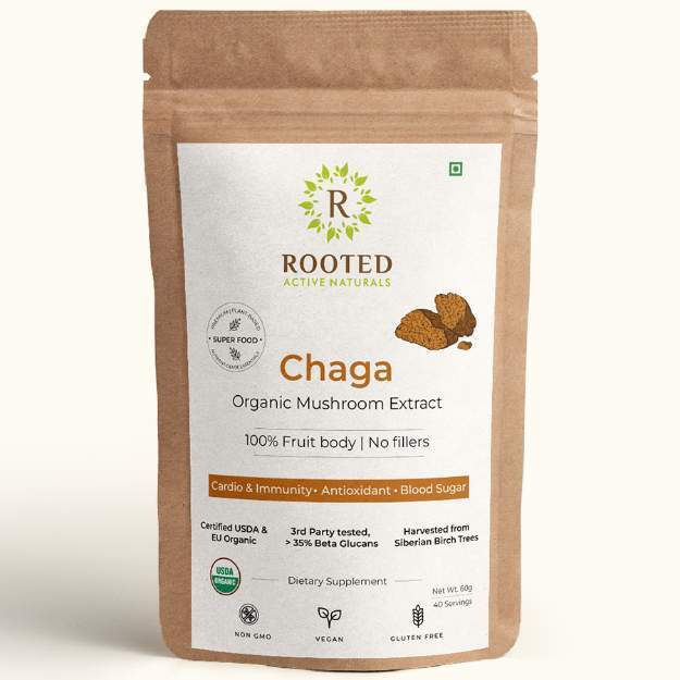 Rooted Active Naturals Chaga Organic Mushroom Extract Powder 60gm
