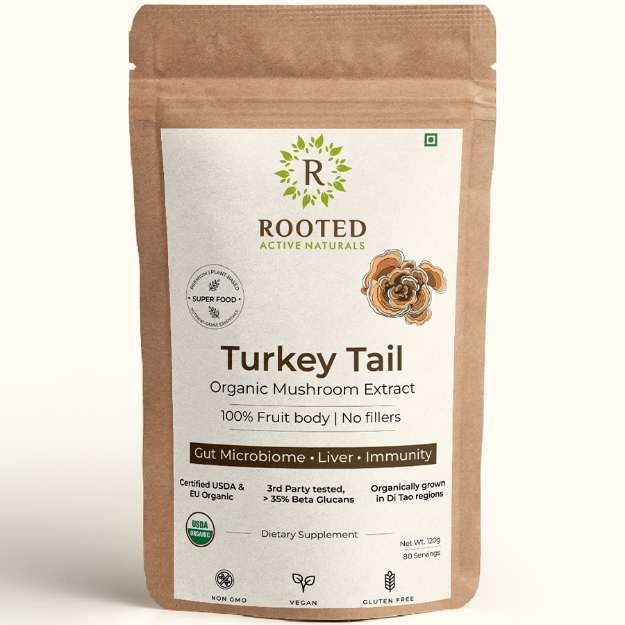 Rooted Active Naturals Turkey Tail Organic Mushroom Extract Powder 120gm
