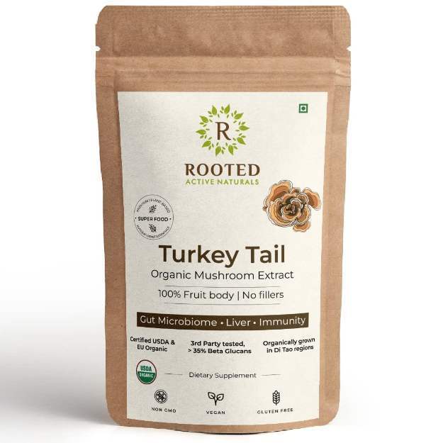Rooted Active Naturals Turkey Tail Organic Mushroom Extract Powder 60gm