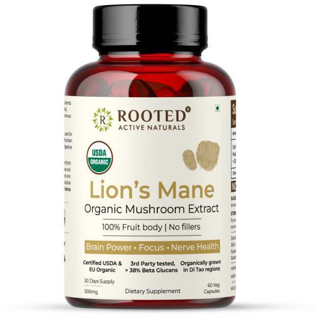 Rooted Active Naturals Lion's Mane Organic Mushroom Extract Capsules (60)