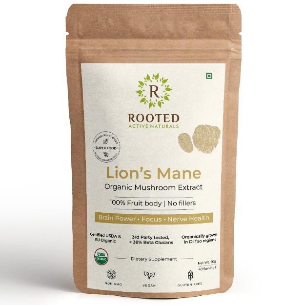 Rooted Active Naturals Lion's Mane Organic Mushroom Extract Powder 60gm
