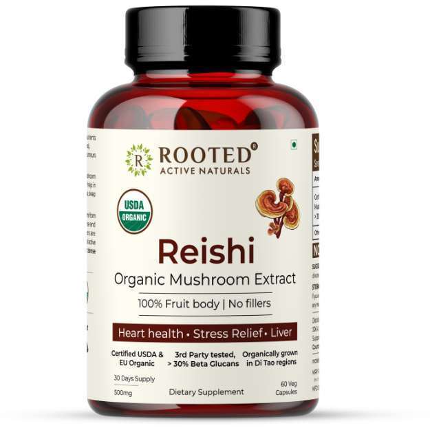 Rooted Active Naturals Reishi Organic Mushroom Extract Capsules (60)
