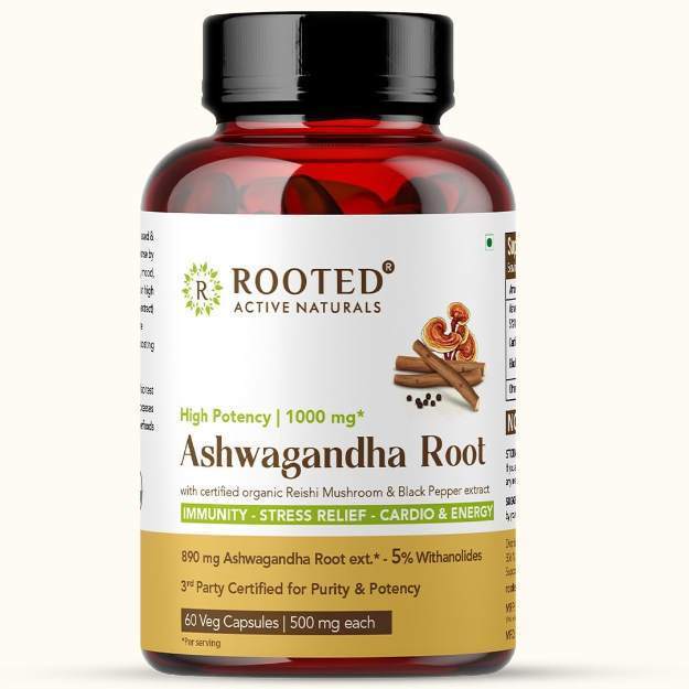 Rooted Active Naturals Ashwagandha Root With Organic Reishi Mushroom & Black Pepper Extract (60)