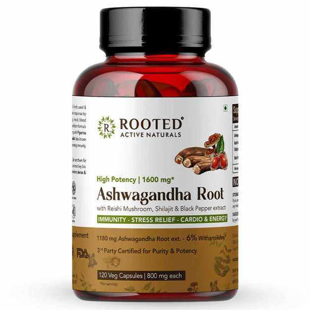 Rooted Active Natural Ashwagandha Root & Reishi Mushroom Extract (120)