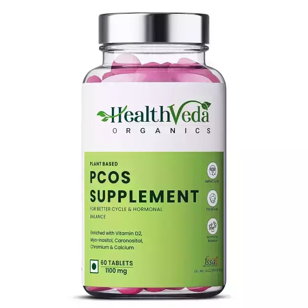 Health Veda Organics Plant Based PCOS Supplement Veg Tablets For Better Cycle And Hormonal balance (60)