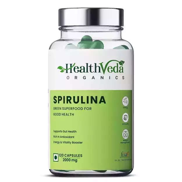 Health Veda Organics Spirulina Capsules Veg Capsules For Good Health (120)
