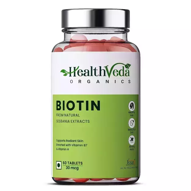 Health Veda Organics Biotin Veg Tablets For Healthy Hair, Skin And Nail Growth (60)