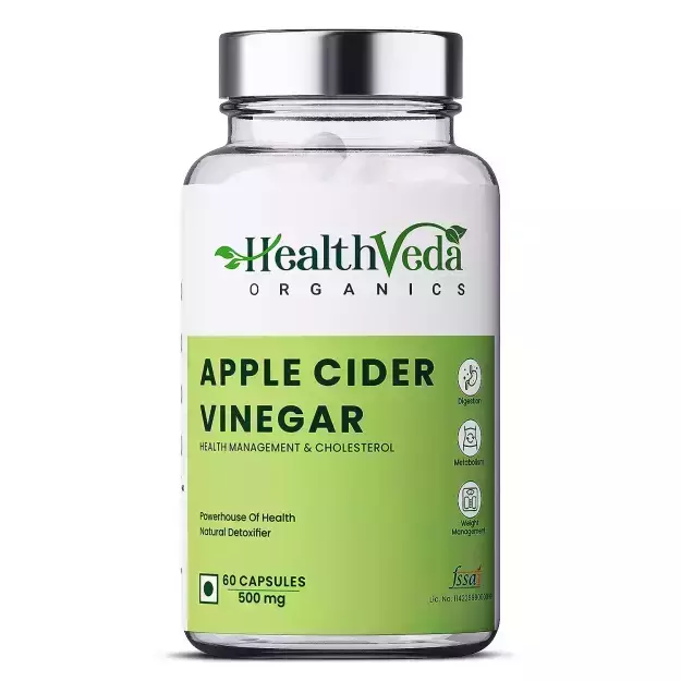 Health Veda Organics Apple Cider Vinegar 500mg Veg Capsules For Weight Management And Supports Digestive Health (60)