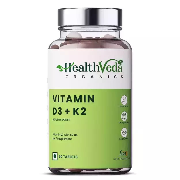 Health Veda Organics Vitamin D3 Plus K2 Veg Tablets For Healthy Bones, Immune System And Joint Care (60)