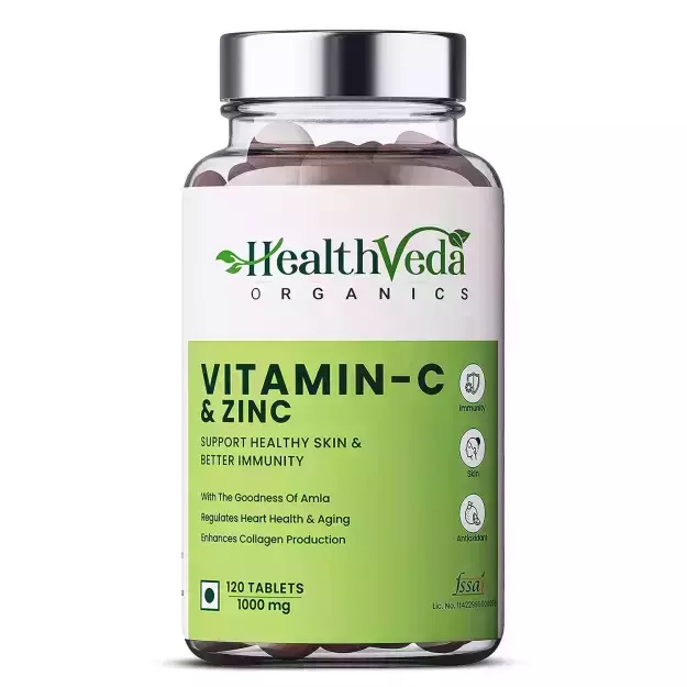 Health Veda Organics Vitamin C And Zinc Veg Tablets For Boosting Immunity And Skin Care (120)